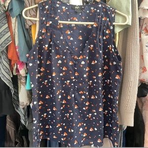 Bevy blue blouse with orange and white hearts